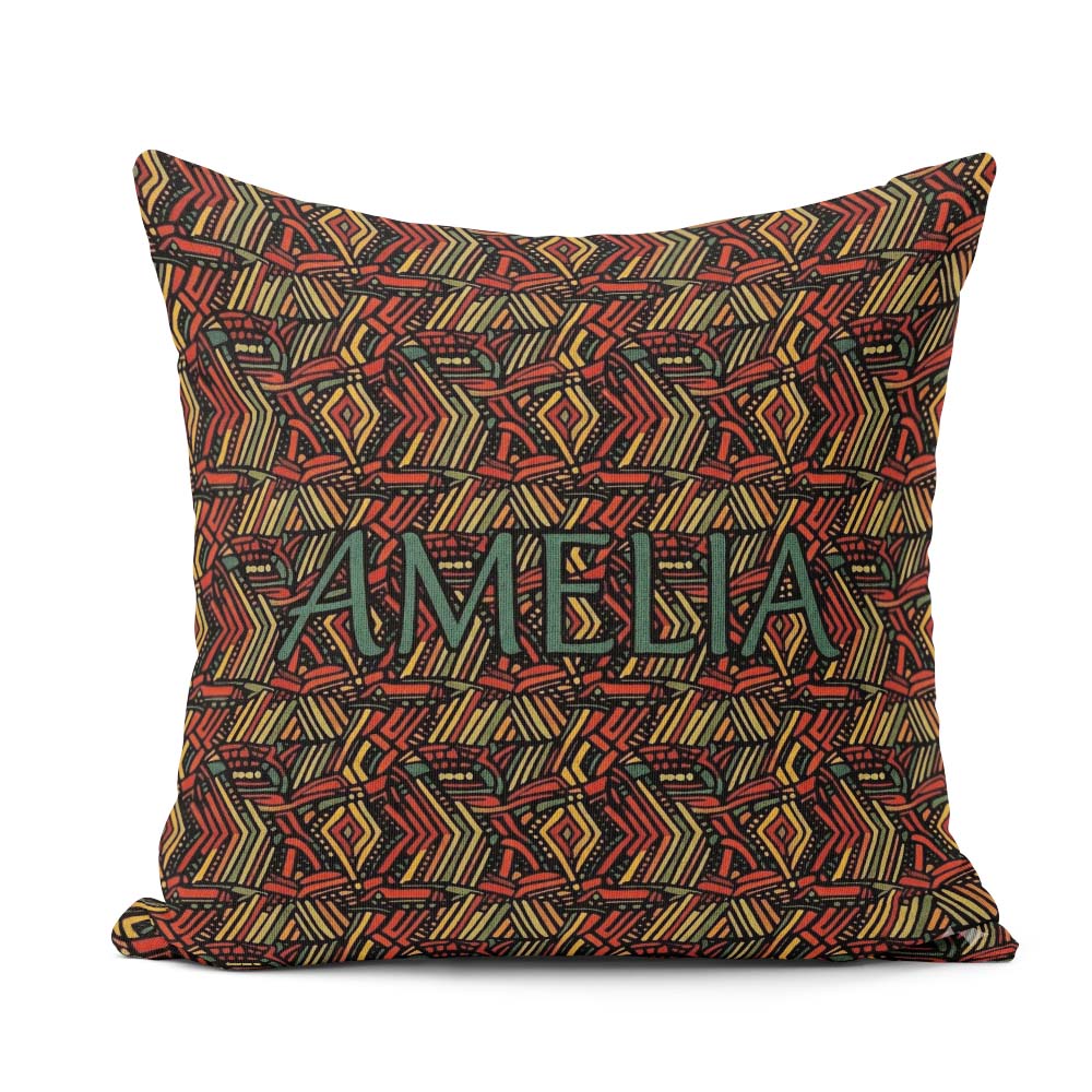 Custom Name African Tribal Wavy Line Abstract Seamless Name Cute Square Filled Cushion Throw Pillow Sofa Bed Home Decor Zip Washable UK Made