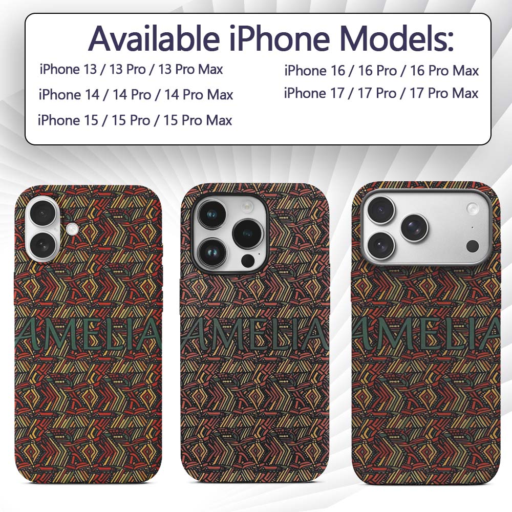 African Tribal Wavy Line Abstract Printed Design Custom Name Protective Phone Case Mobile Cover Durable Everyday Smartphone Shock Resistant