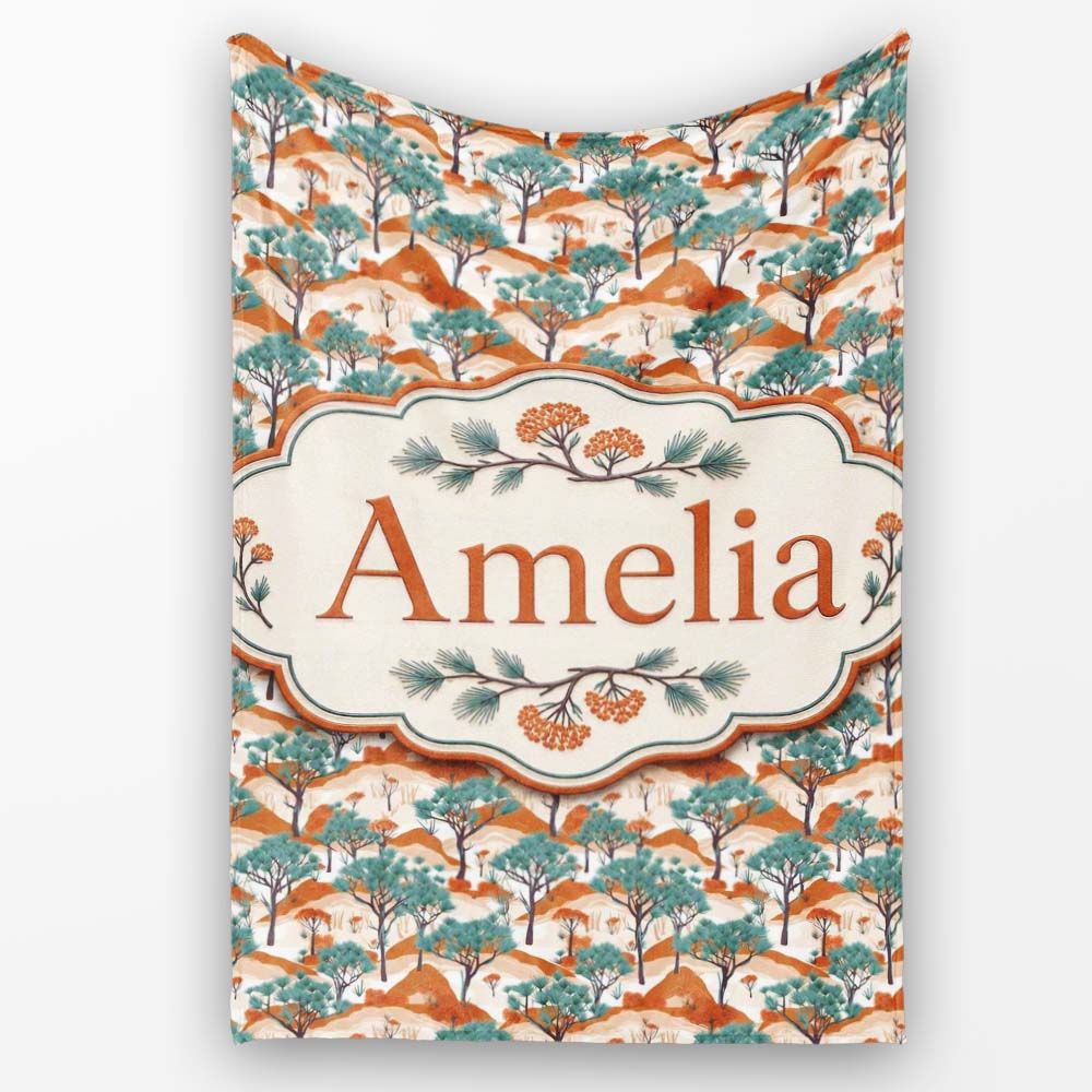 Desert Landscape Trees Nature Seamless Pattern Name Cute Unique Gift Personalised Custom Name Super Soft Fleece Blanket Bed Sofa Throw