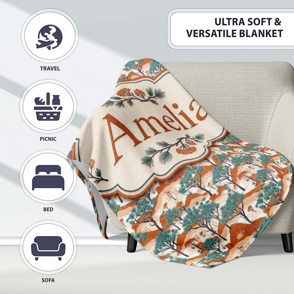 Desert Landscape Trees Nature Seamless Pattern Name Cute Unique Gift Personalised Custom Name Super Soft Fleece Blanket Bed Sofa Throw