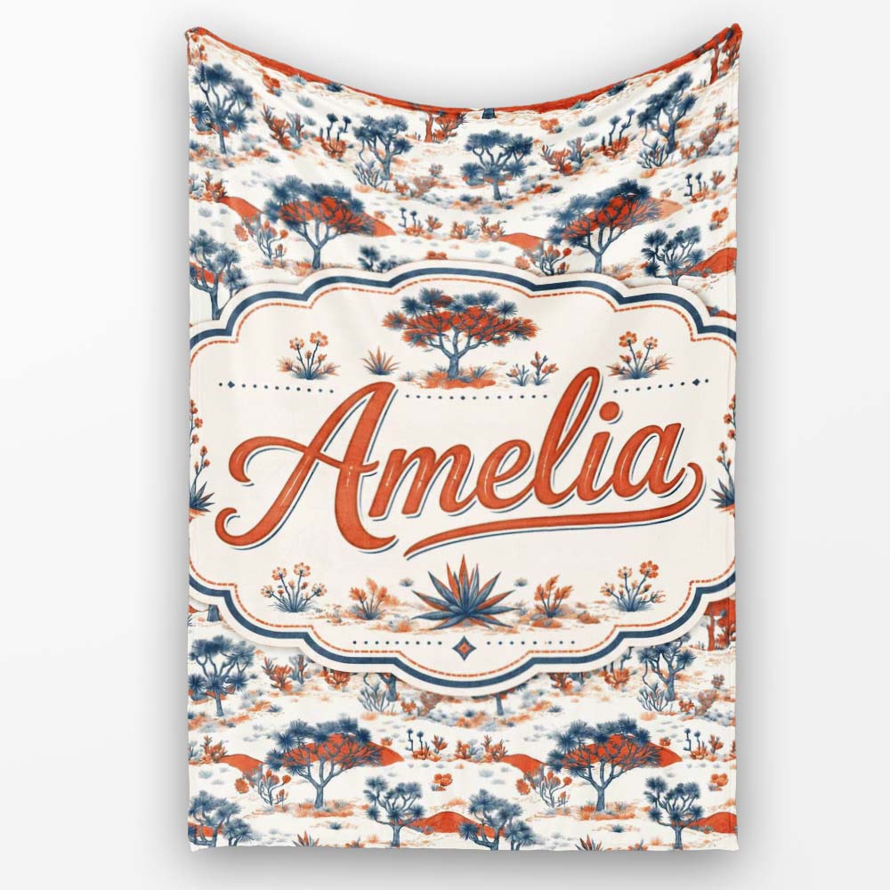 Desert Botanical Trees Scenic Pattern Seamless Name Cute Unique Gift Personalised Custom Name Super Soft Fleece Blanket Bed Sofa Throw