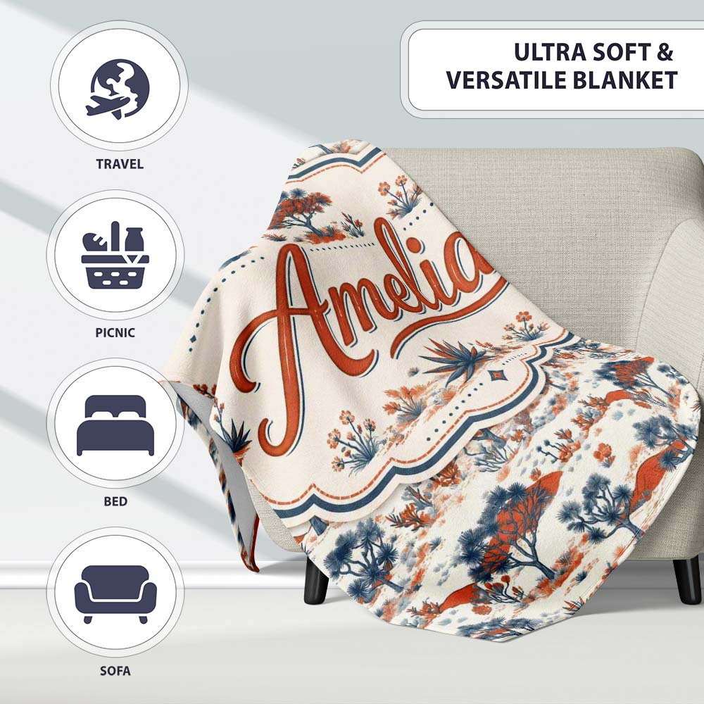 Desert Botanical Trees Scenic Pattern Seamless Name Cute Unique Gift Personalised Custom Name Super Soft Fleece Blanket Bed Sofa Throw