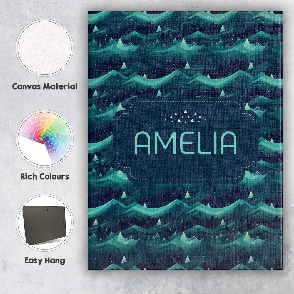 Personalised Name Abstract Night Mountains Custom Unique Gift Idea Elegant Feature Canvas Wall Art Print Decor Picture Ready to Hang