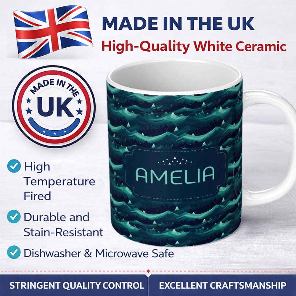 Personalized Custom Name Abstract Night Mountains Landscape Seamless Pattern Name Cute 11oz Ceramic Coffee Tea Mug White Large Handle