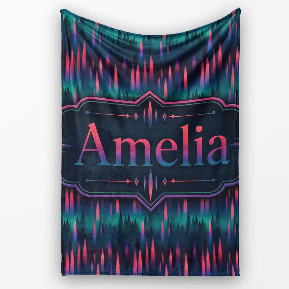 Aurora Forest Gradient Night Seamless Pattern Cute Personalised Custom Name Super Soft Fleece Blanket Bed Sofa Throw
