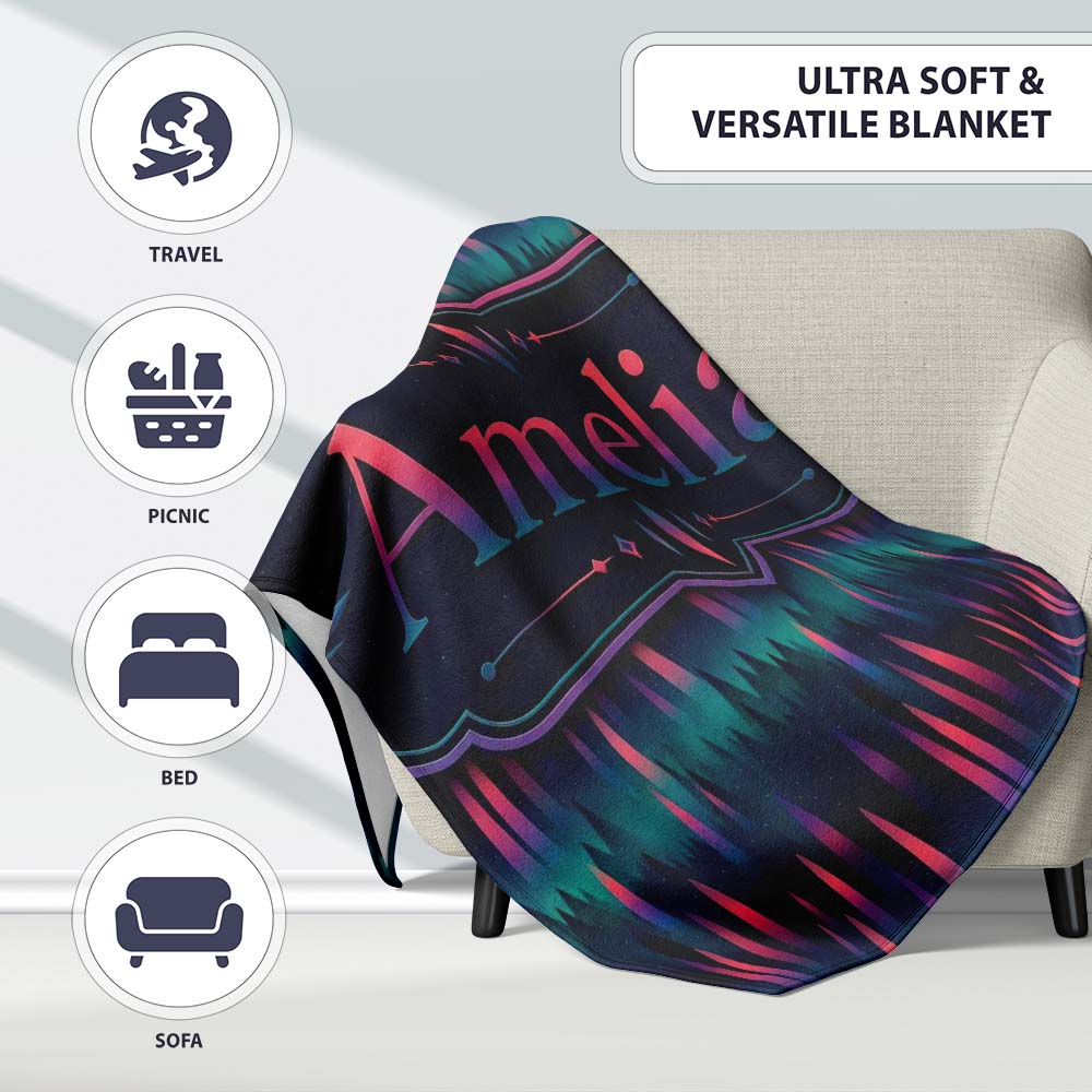 Aurora Forest Gradient Night Seamless Pattern Cute Personalised Custom Name Super Soft Fleece Blanket Bed Sofa Throw