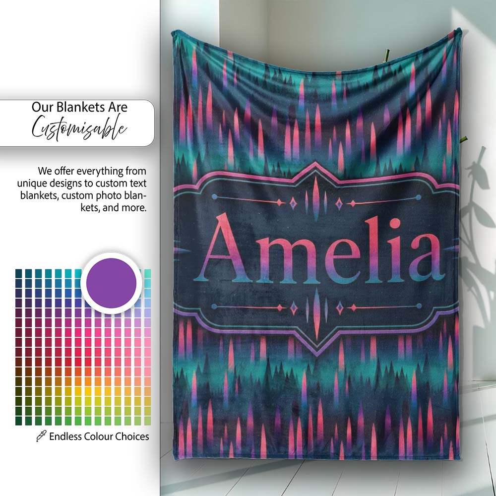 Aurora Forest Gradient Night Seamless Pattern Cute Personalised Custom Name Super Soft Fleece Blanket Bed Sofa Throw