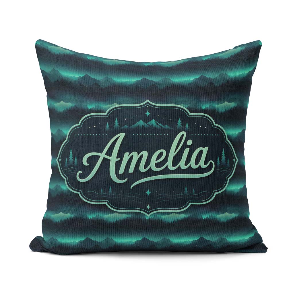 Custom Name Mystic Mountain Forest Layers Seamless Pattern Name Square Filled Cushion Throw Pillow Sofa Bed Home Decor Zip Washable UK Made