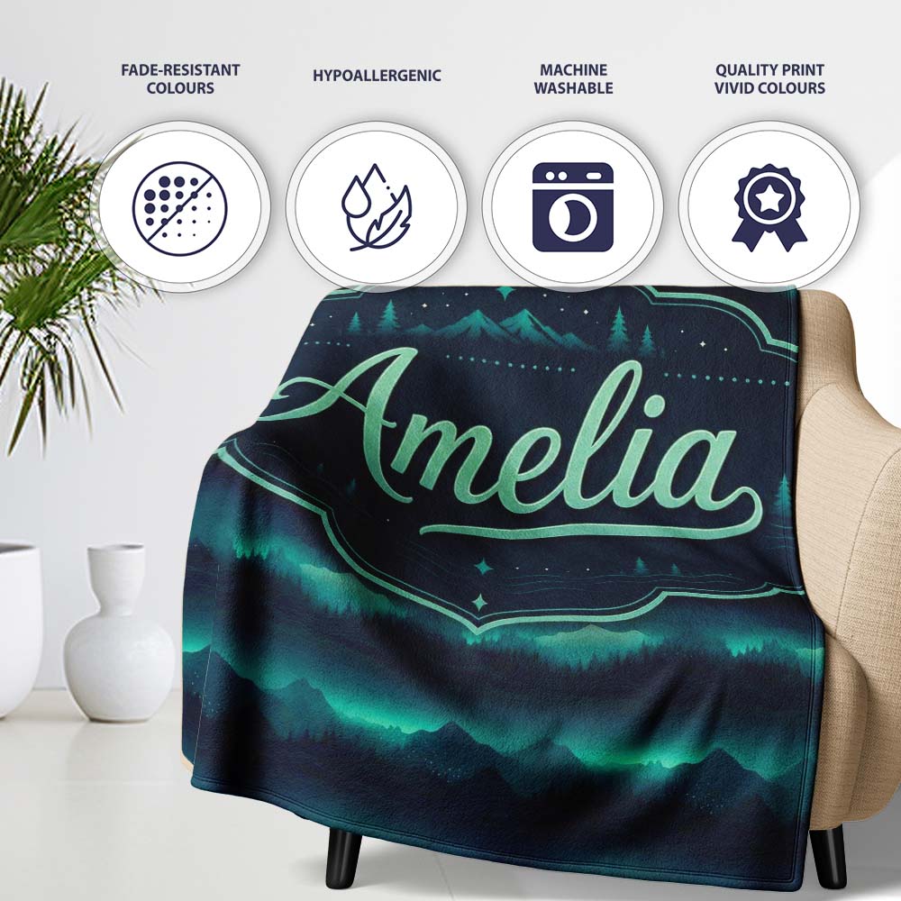 Mystic Mountain Forest Layers Seamless Pattern Name Cute Unique Gift Personalised Custom Name Super Soft Fleece Blanket Bed Sofa Throw