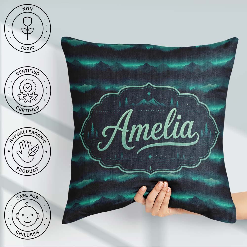 Custom Name Mystic Mountain Forest Layers Seamless Pattern Name Square Filled Cushion Throw Pillow Sofa Bed Home Decor Zip Washable UK Made