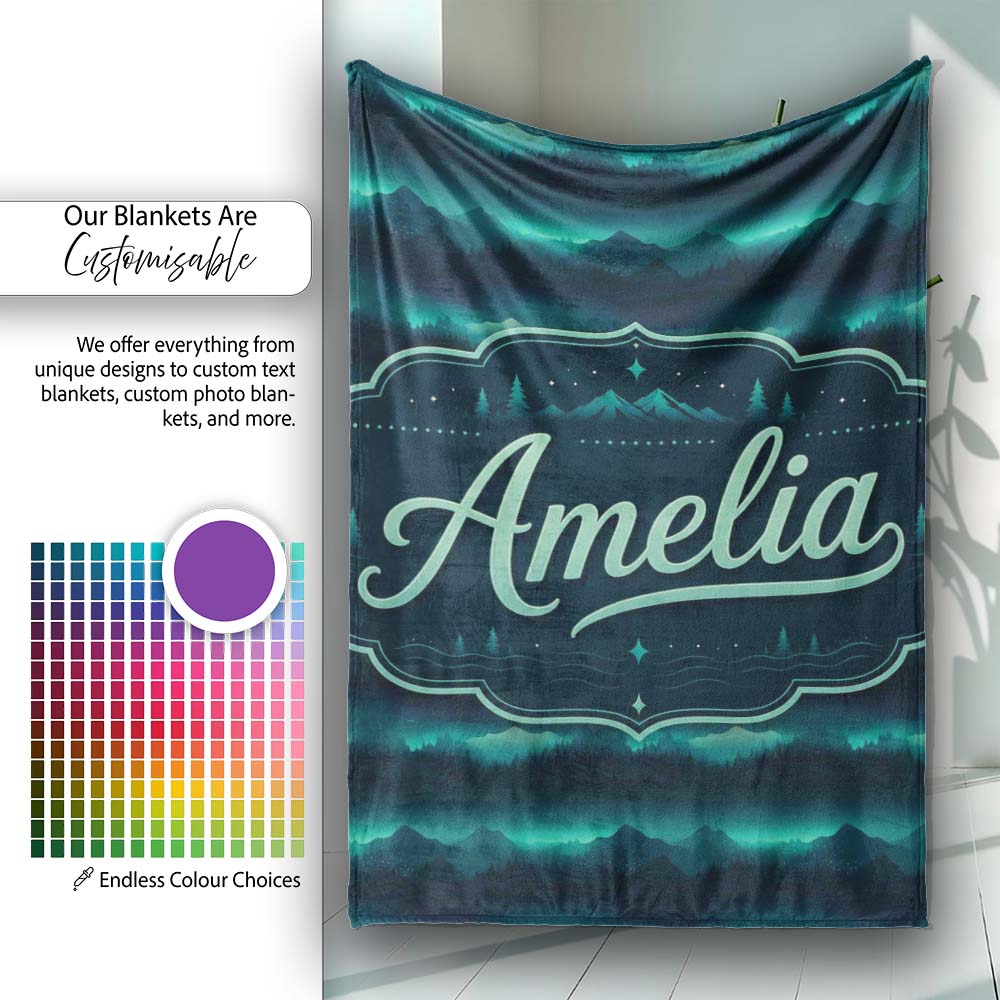 Mystic Mountain Forest Layers Seamless Pattern Name Cute Unique Gift Personalised Custom Name Super Soft Fleece Blanket Bed Sofa Throw