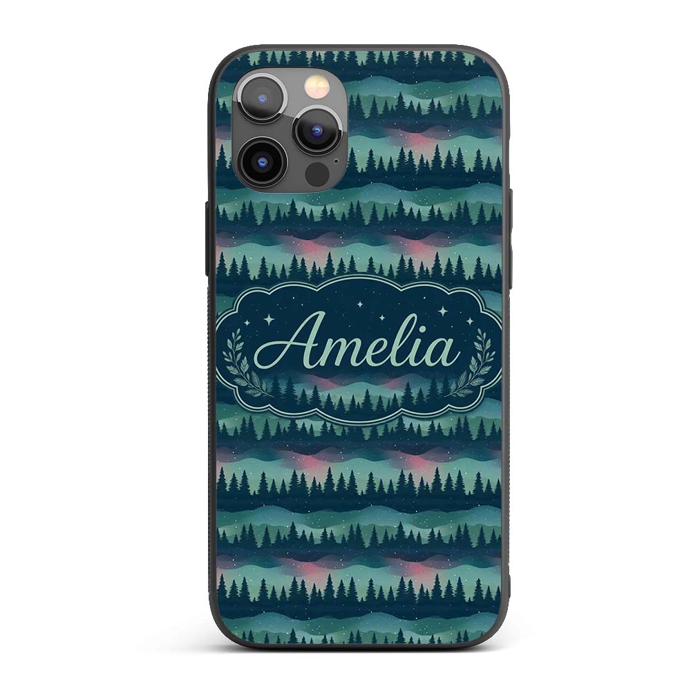 Starry Night Pine Trees Landscape Printed Design Custom Name Protective Phone Case Mobile Cover Durable Everyday Smartphone Shock Resistant