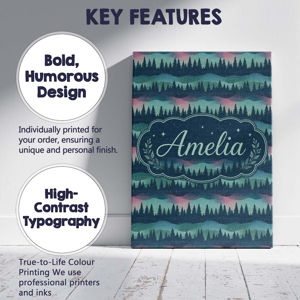 Personalised Name Starry Night Pine Trees Custom Unique Gift Idea Elegant Feature Canvas Wall Art Print Decor Picture Ready to Hang