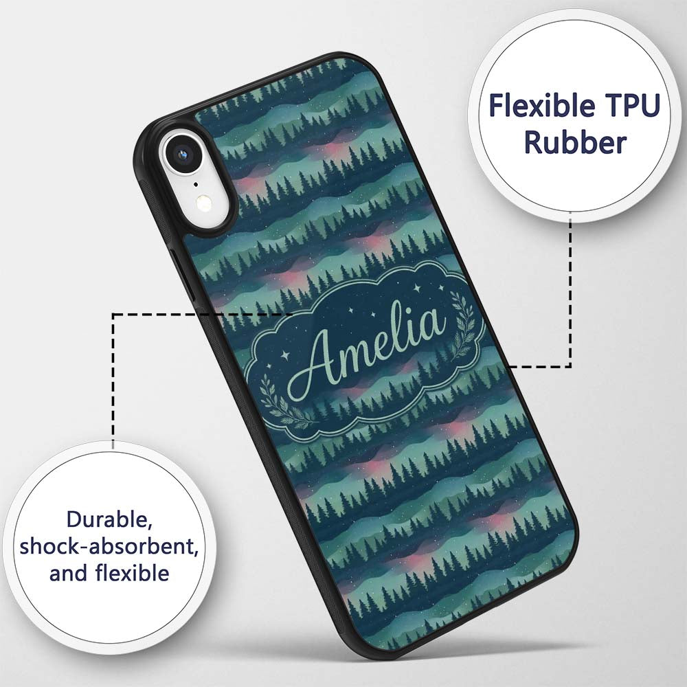 Starry Night Pine Trees Landscape Printed Design Custom Name Protective Phone Case Mobile Cover Durable Everyday Smartphone Shock Resistant