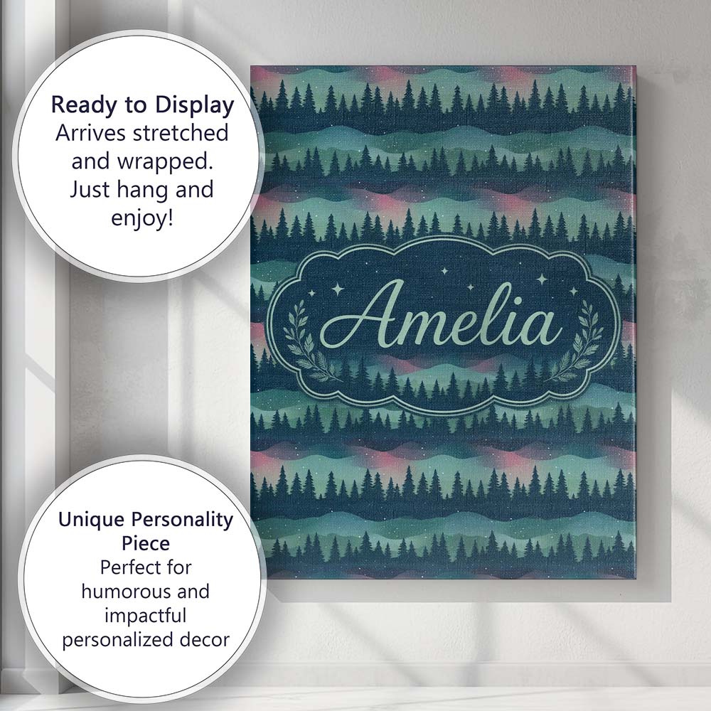 Personalised Name Starry Night Pine Trees Custom Unique Gift Idea Elegant Feature Canvas Wall Art Print Decor Picture Ready to Hang