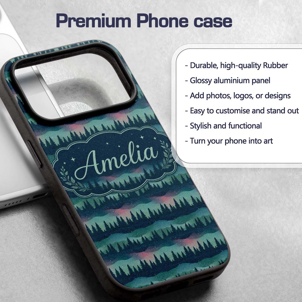 Starry Night Pine Trees Landscape Printed Design Custom Name Protective Phone Case Mobile Cover Durable Everyday Smartphone Shock Resistant
