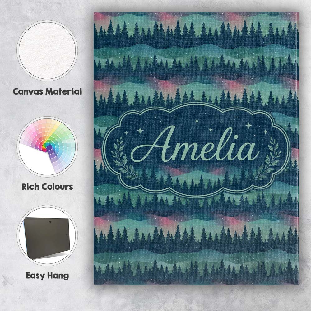 Personalised Name Starry Night Pine Trees Custom Unique Gift Idea Elegant Feature Canvas Wall Art Print Decor Picture Ready to Hang
