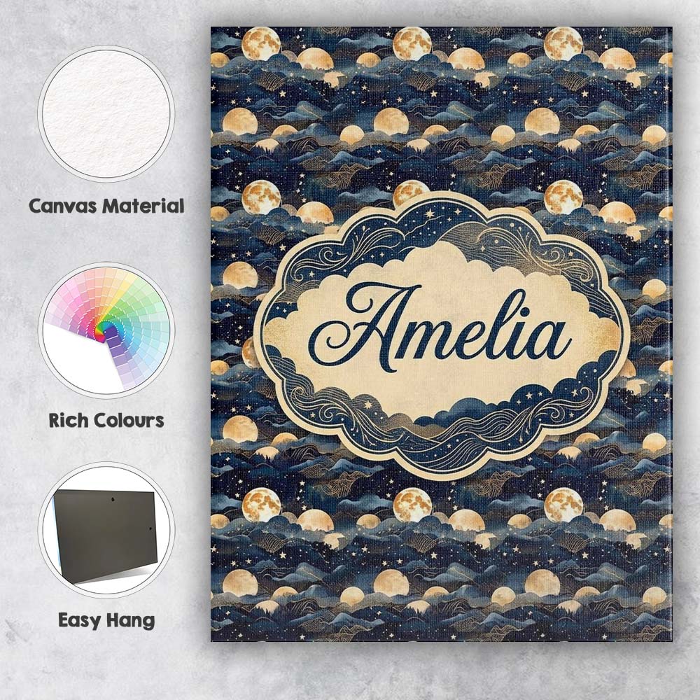 Personalised Name Full Moon Mountain Custom Premium Decorative Design Modern Room Accent Canvas Wall Art Print Decor Picture Ready to Hang