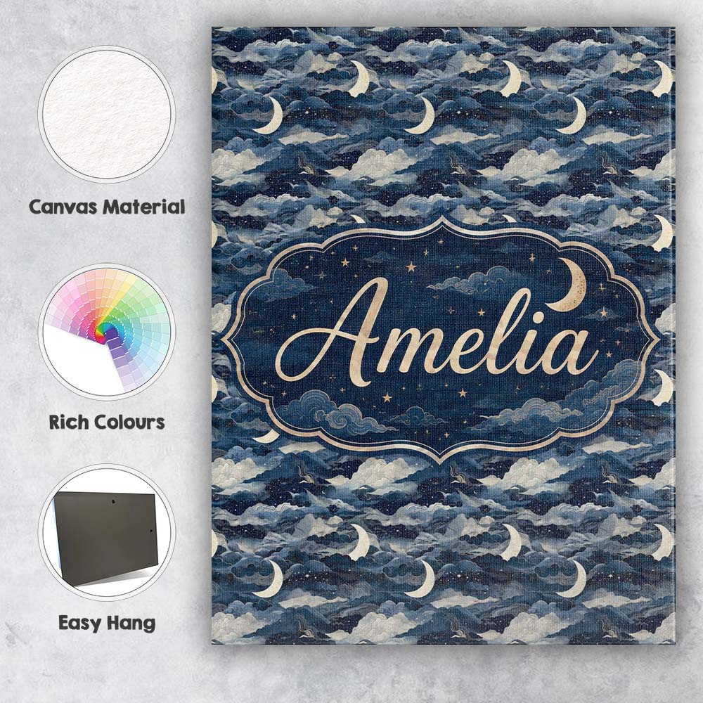 Personalised Name Mystic Crescent Moon Custom Modern Room Accent Elegant Feature Canvas Wall Art Print Decor Picture Ready to Hang