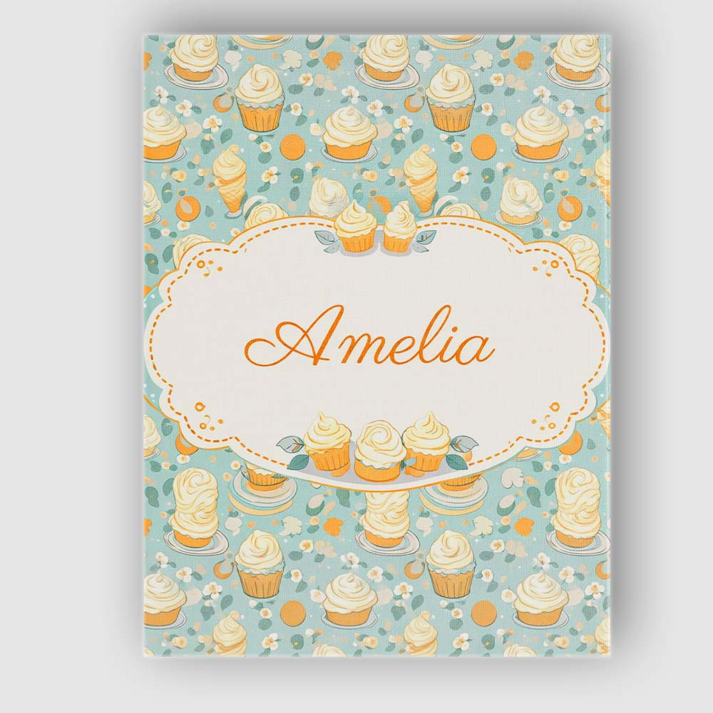 Personalised Name Floral Cupcake and Citrus Elements Soft Blue Custom Modern Room Accent Canvas Wall Art Print Decor Picture Ready to Hang