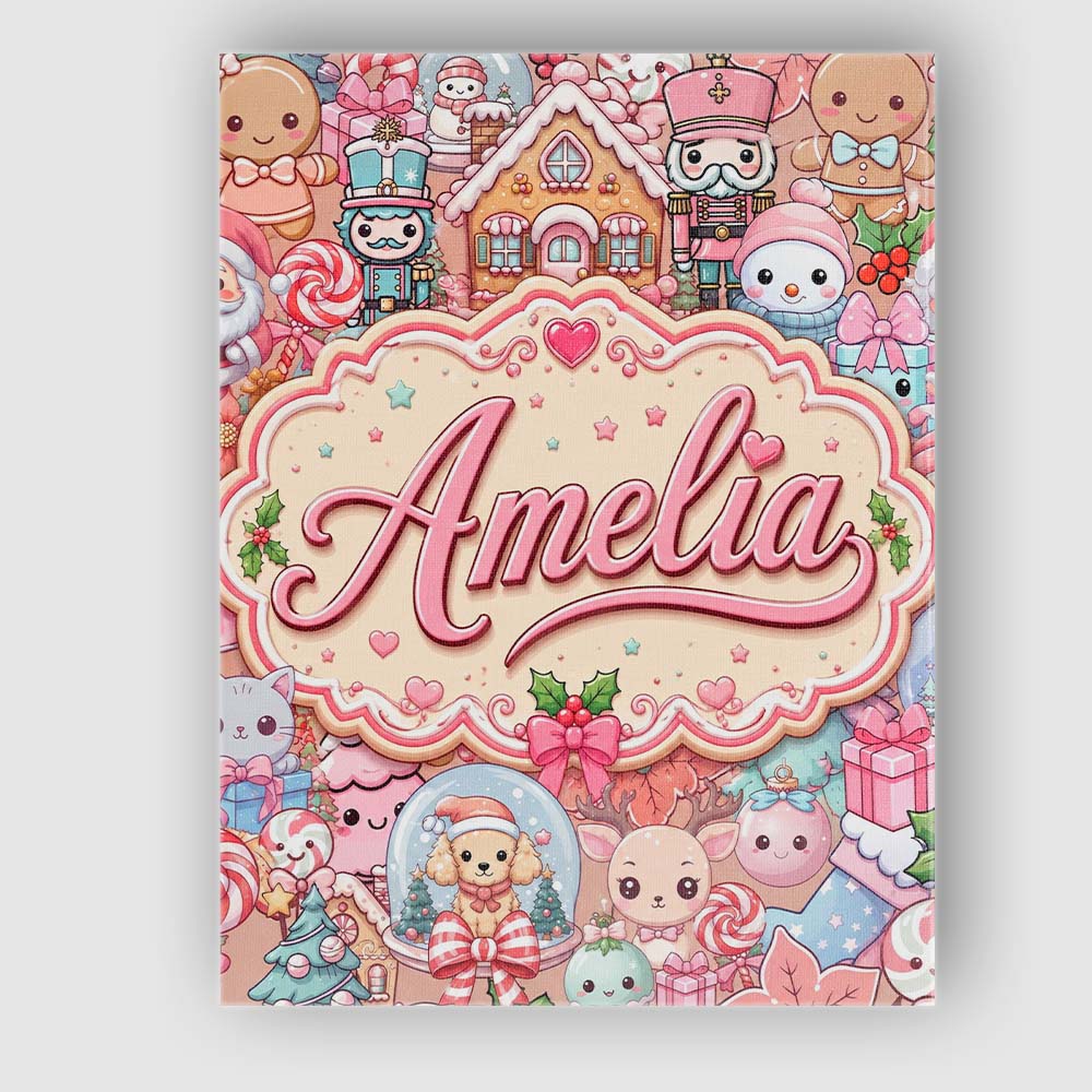 Personalised Name Cute Kawaii Christmas Custom Modern Room Accent Elegant Feature Canvas Wall Art Print Decor Picture Ready to Hang