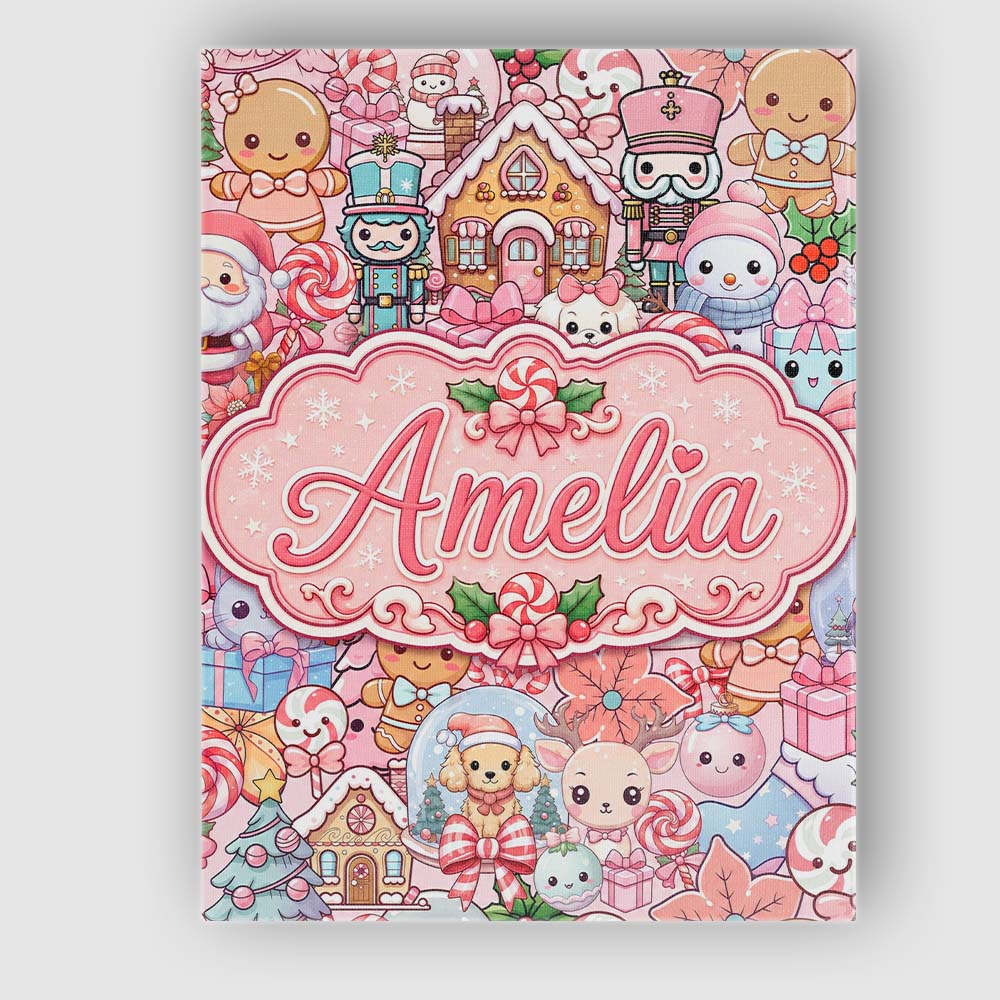 Personalised Name Cute Kawaii Christmas Custom Modern Room Accent Elegant Feature Canvas Wall Art Print Decor Picture Ready to Hang