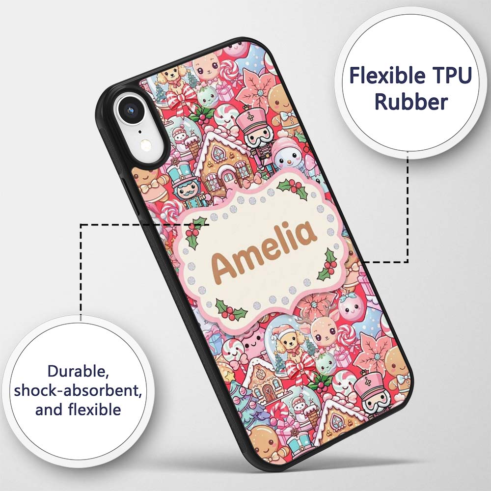 Cute Kawaii Christmas Gingerbread Printed Design Custom Name Protective Phone Case Mobile Cover Durable Everyday Smartphone Shock Resistant
