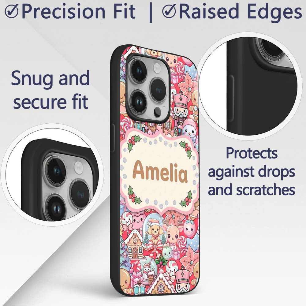 Cute Kawaii Christmas Gingerbread Printed Design Custom Name Protective Phone Case Mobile Cover Durable Everyday Smartphone Shock Resistant