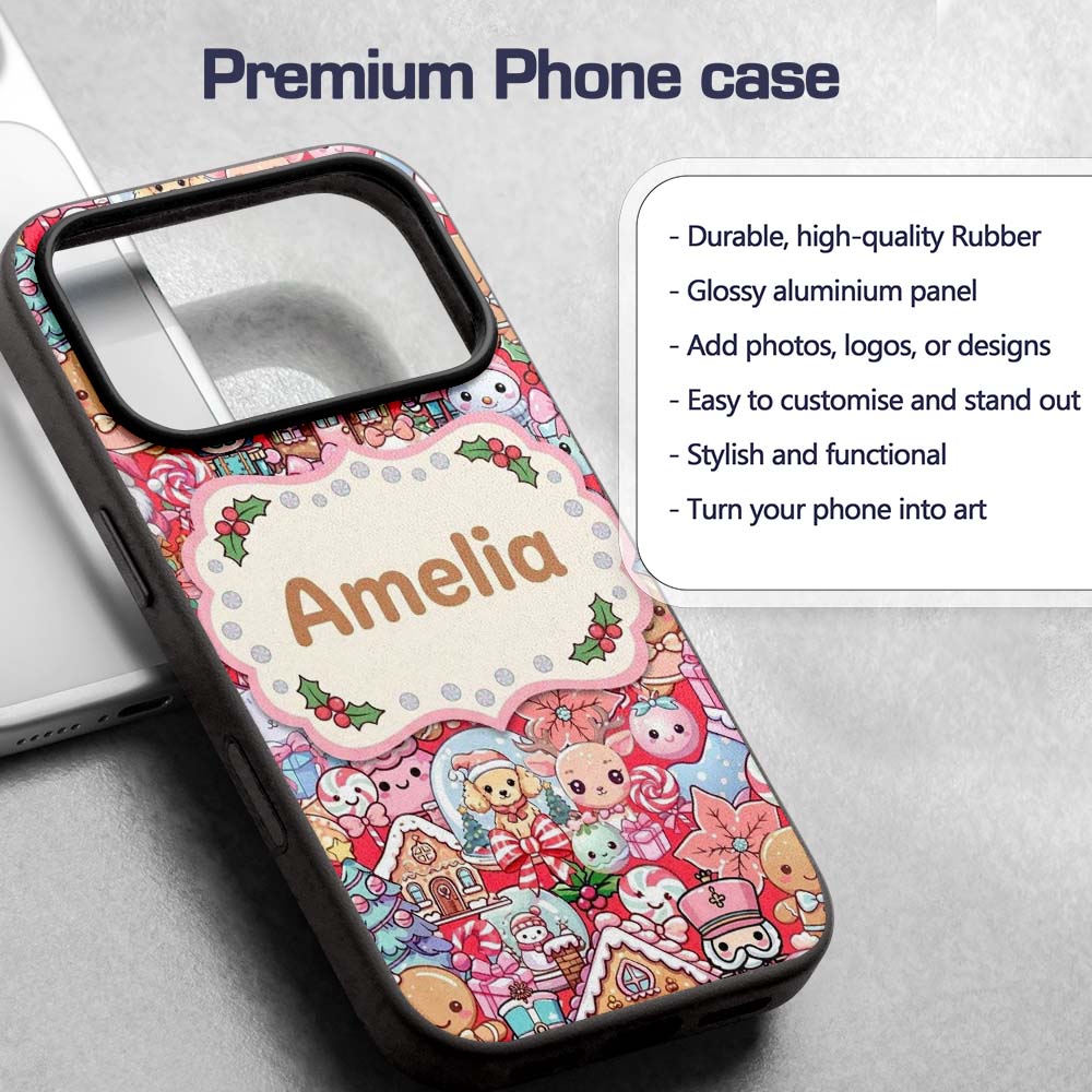 Cute Kawaii Christmas Gingerbread Printed Design Custom Name Protective Phone Case Mobile Cover Durable Everyday Smartphone Shock Resistant