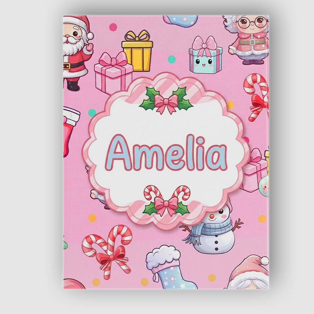 Personalised Name Cute Kawaii Santa Snowman Custom Bespoke Interior Contemporary Canvas Wall Art Print Decor Picture Ready to Hang