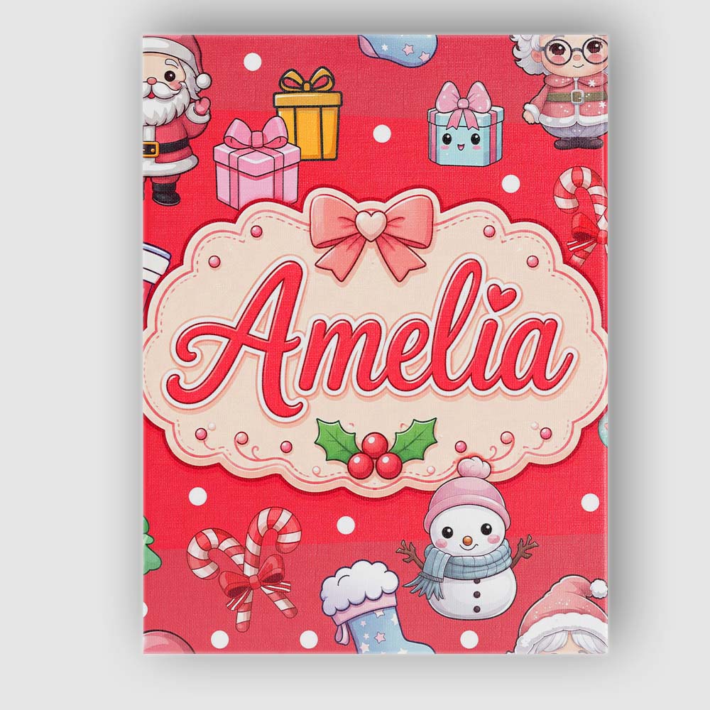 Personalised Name Cute Kawaii Santa Snowman Custom Bespoke Interior Contemporary Canvas Wall Art Print Decor Picture Ready to Hang