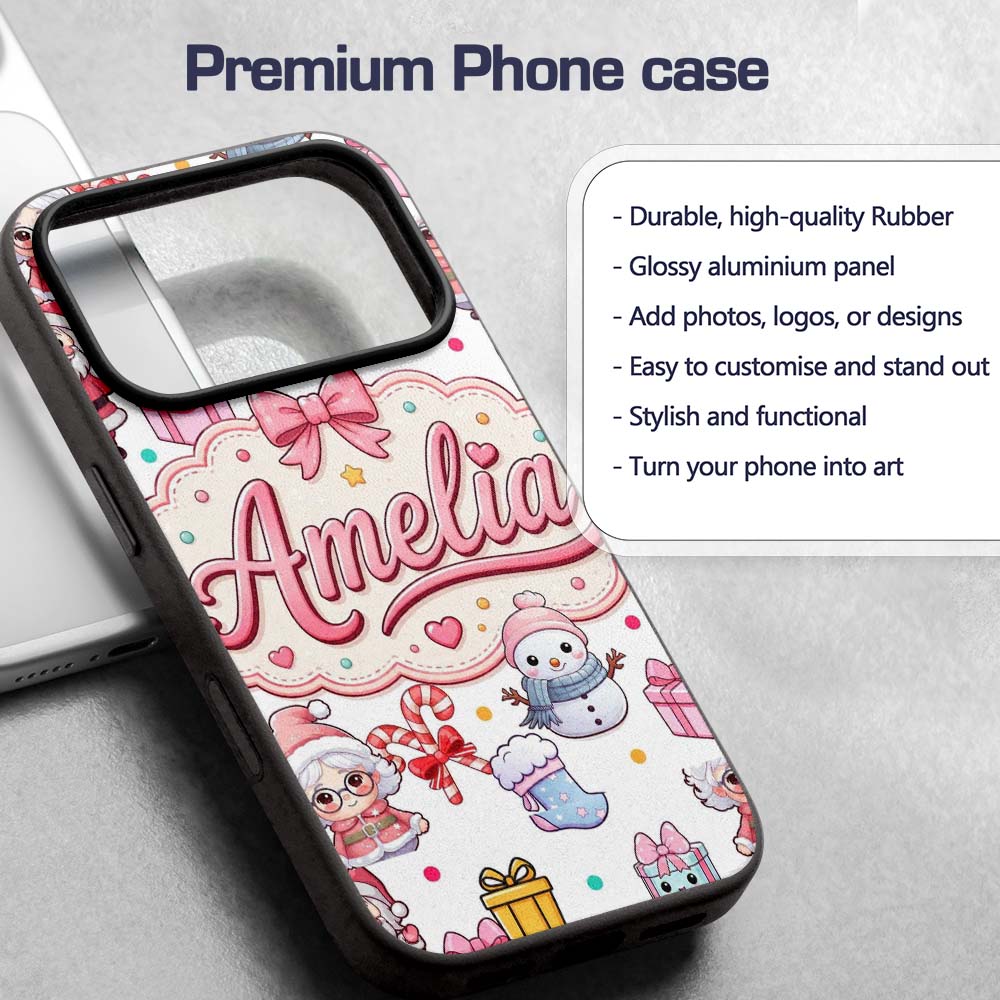 Cute Kawaii Santa Snowman Gift Characters Light Custom Name Protective Phone Case Mobile Cover Durable Everyday Smartphone Shock Resistant