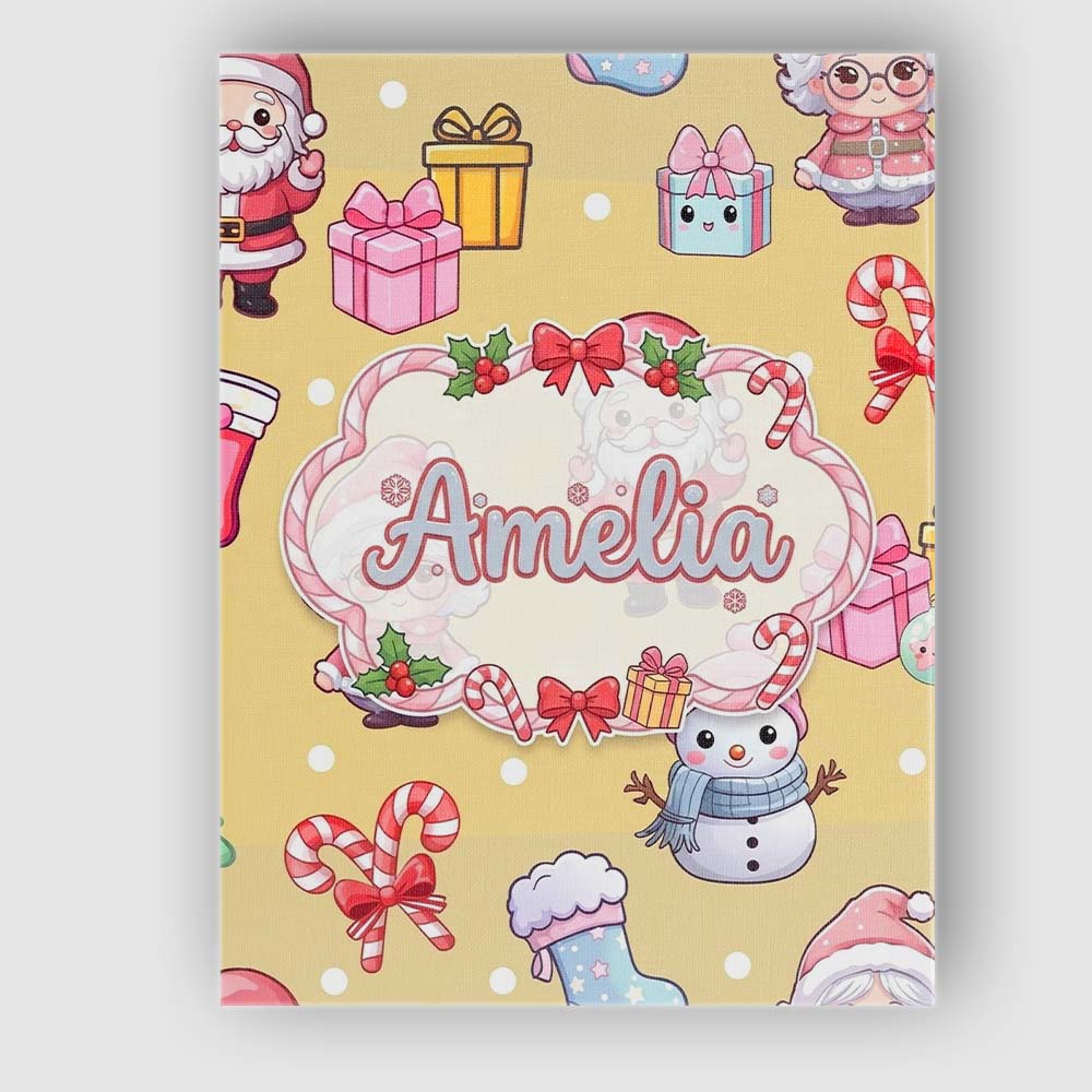Personalised Name Cute Kawaii Santa Snowman Custom Bespoke Interior Contemporary Canvas Wall Art Print Decor Picture Ready to Hang