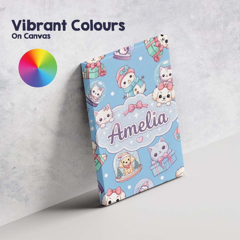 Personalised Name Cute Kawaii Christmas Custom Modern Room Accent Elegant Feature Canvas Wall Art Print Decor Picture Ready to Hang