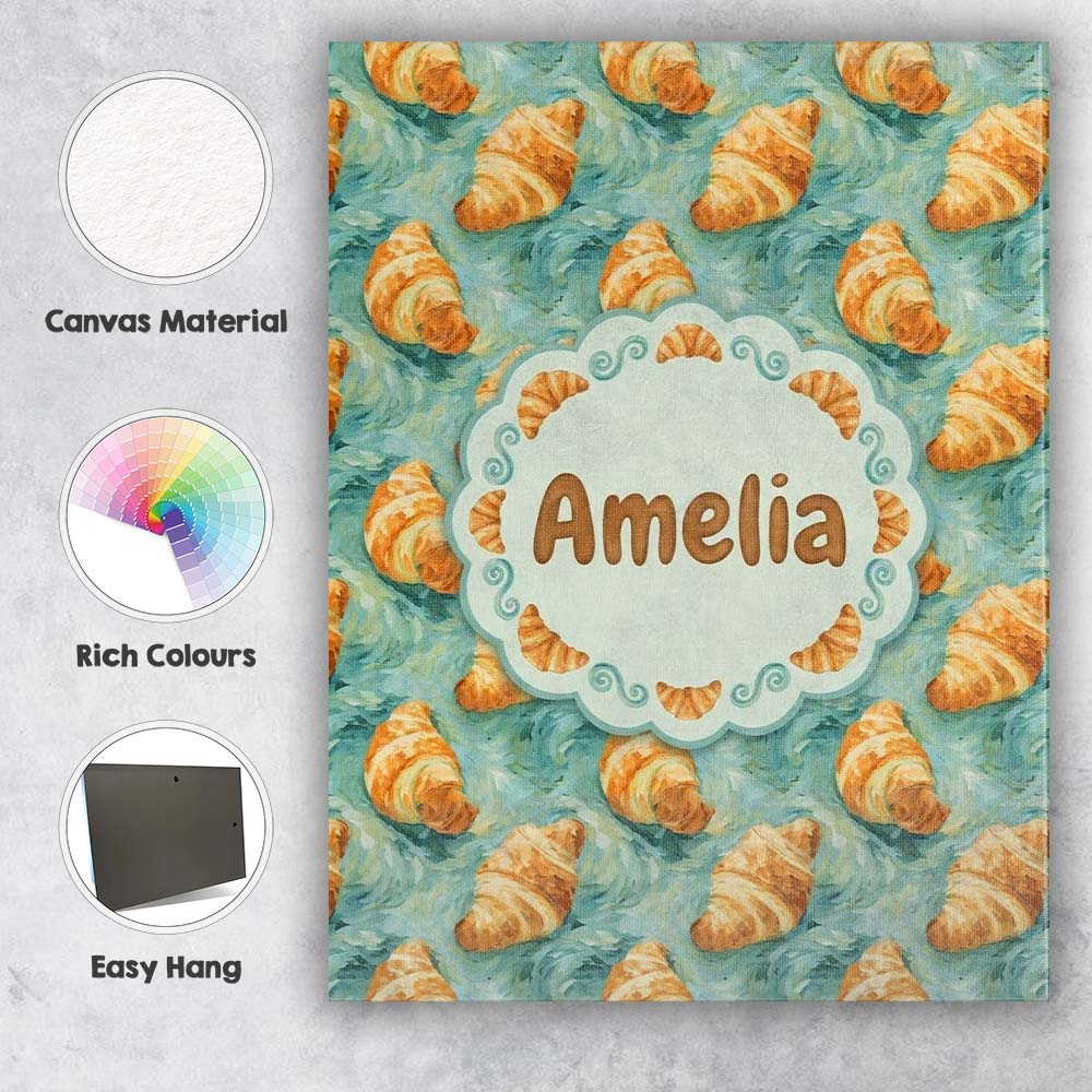 Personalised Name Painterly Croissant Brush Stroke Blue Artistic Custom Interior Canvas Wall Art Print Decor Picture Ready to Hang