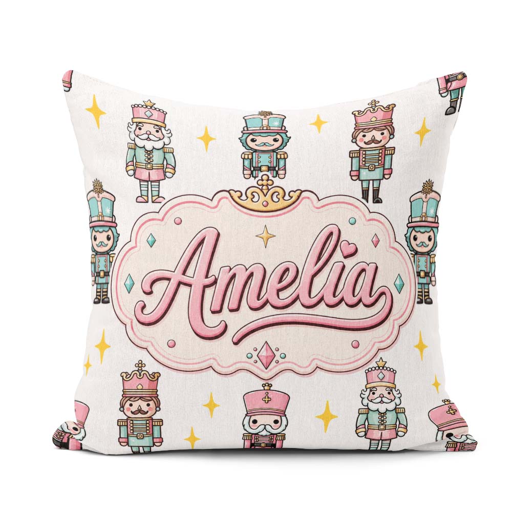 Custom Name Nutcracker Soldiers Light Grey Seamless Pattern Name Square Filled Cushion Throw Pillow Sofa Bed Home Decor Zip Washable UK Made