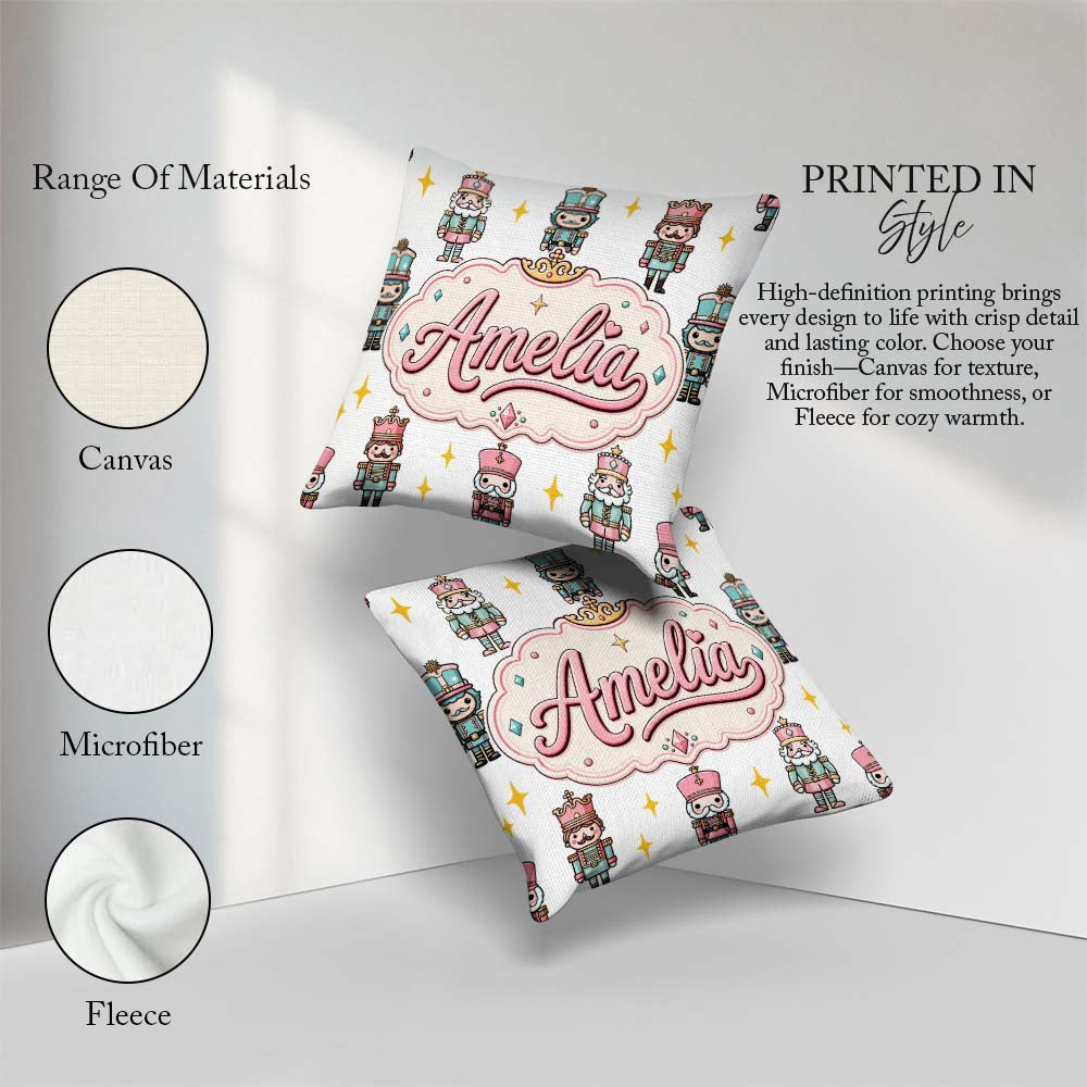 Custom Name Nutcracker Soldiers Light Grey Seamless Pattern Name Square Filled Cushion Throw Pillow Sofa Bed Home Decor Zip Washable UK Made