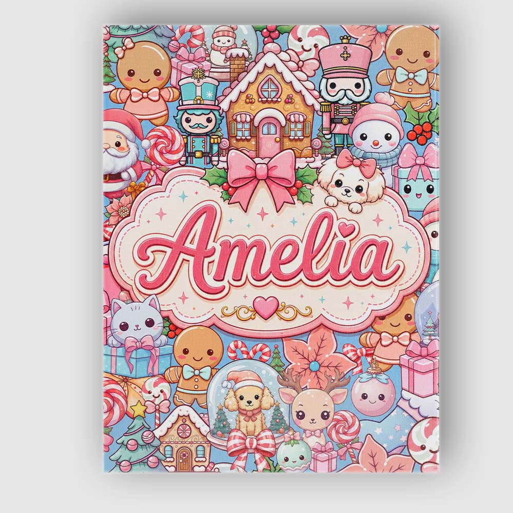 Personalised Name Cute Christmas Gingerbread Custom Bespoke Contemporary Display Canvas Wall Art Print Decor Picture Ready to Hang