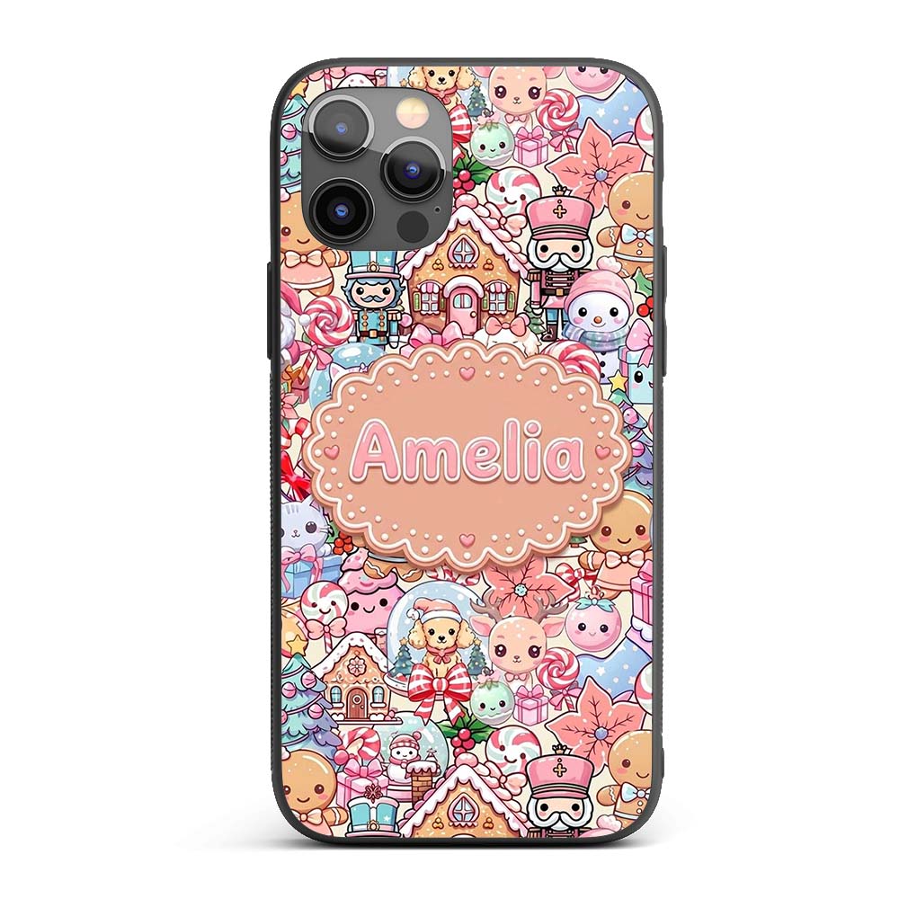 Cute Christmas Gingerbread Candy Printed Design Custom Name Protective Phone Case Mobile Cover Durable Everyday Smartphone Shock Resistant