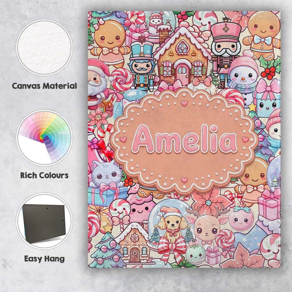 Personalised Name Cute Christmas Gingerbread Custom Bespoke Contemporary Display Canvas Wall Art Print Decor Picture Ready to Hang
