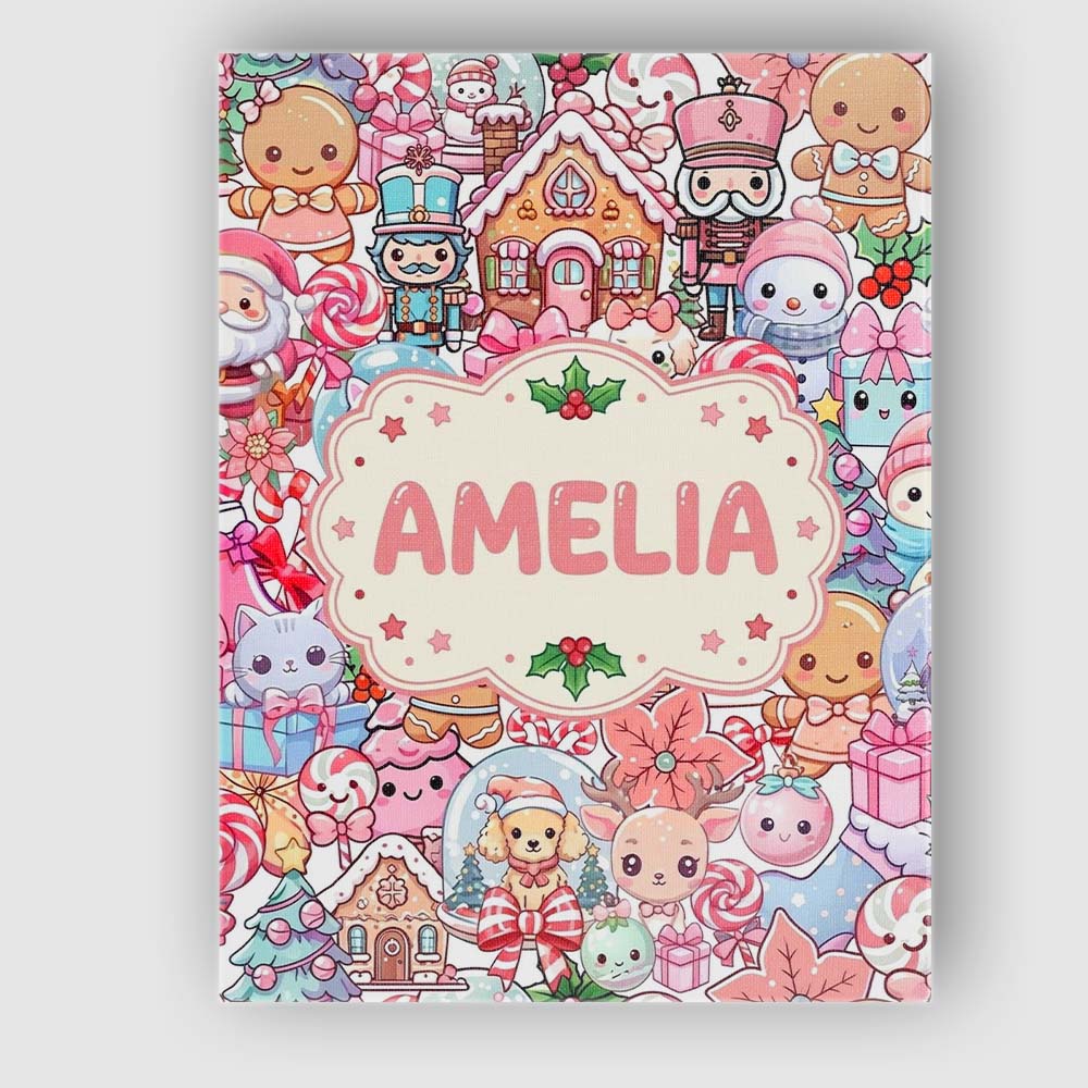 Personalised Name Cute Christmas Gingerbread Custom Bespoke Contemporary Display Canvas Wall Art Print Decor Picture Ready to Hang