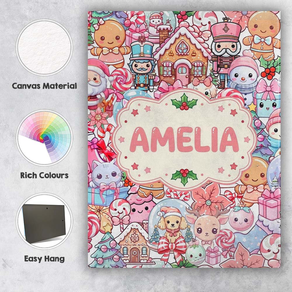 Personalised Name Cute Christmas Gingerbread Custom Bespoke Contemporary Display Canvas Wall Art Print Decor Picture Ready to Hang
