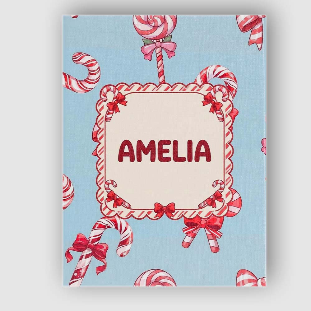 Personalised Name Cute Candy Cane Bows Custom Modern Room Accent Elegant Feature Canvas Wall Art Print Decor Picture Ready to Hang