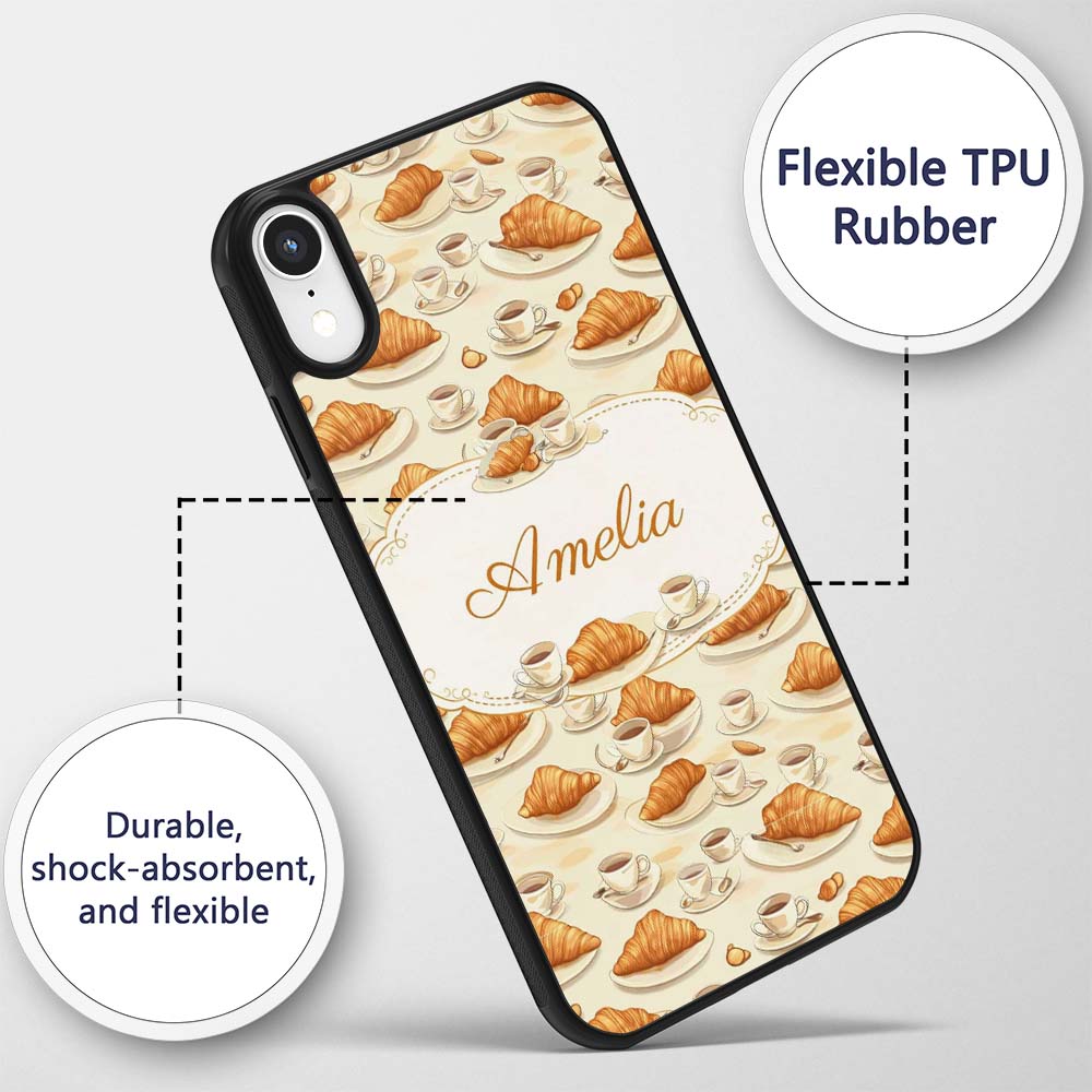 Croissant and Coffee French Breakfast Seamless Custom Name Protective Phone Case Mobile Cover Durable Everyday Smartphone Shock Resistant