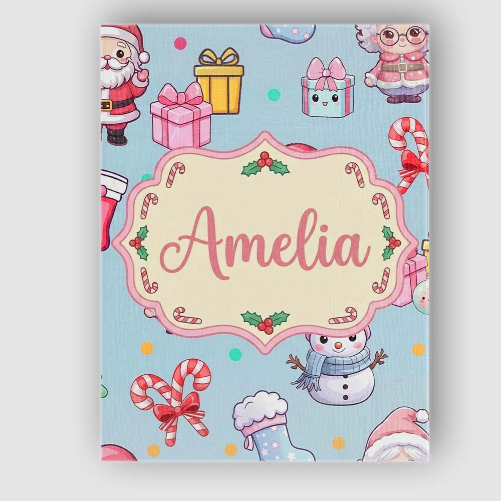 Personalised Name Cute Santa Snowman Gifts Custom Unique Gift Idea Elegant Feature Canvas Wall Art Print Decor Picture Ready to Hang