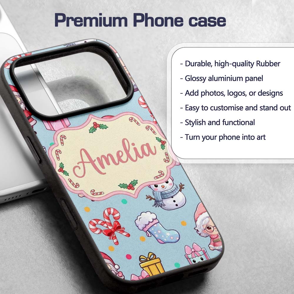 Cute Santa Snowman Gifts Candy Printed Design Custom Name Protective Phone Case Mobile Cover Durable Everyday Smartphone Shock Resistant