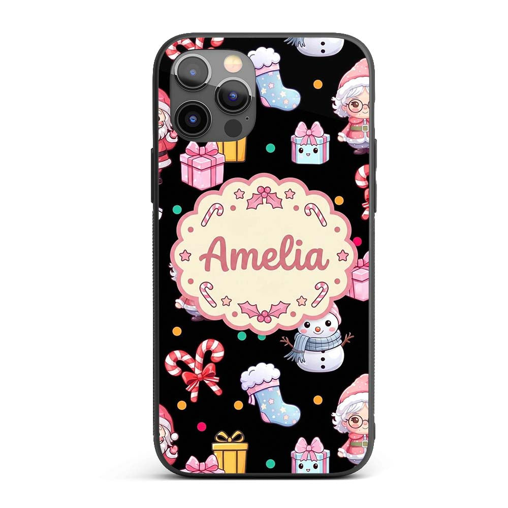 Cute Santa Snowman Gifts Candy Printed Design Custom Name Protective Phone Case Mobile Cover Durable Everyday Smartphone Shock Resistant