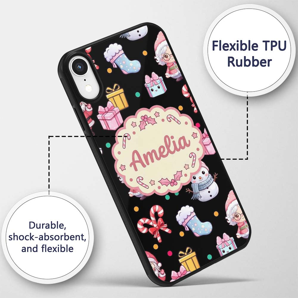 Cute Santa Snowman Gifts Candy Printed Design Custom Name Protective Phone Case Mobile Cover Durable Everyday Smartphone Shock Resistant