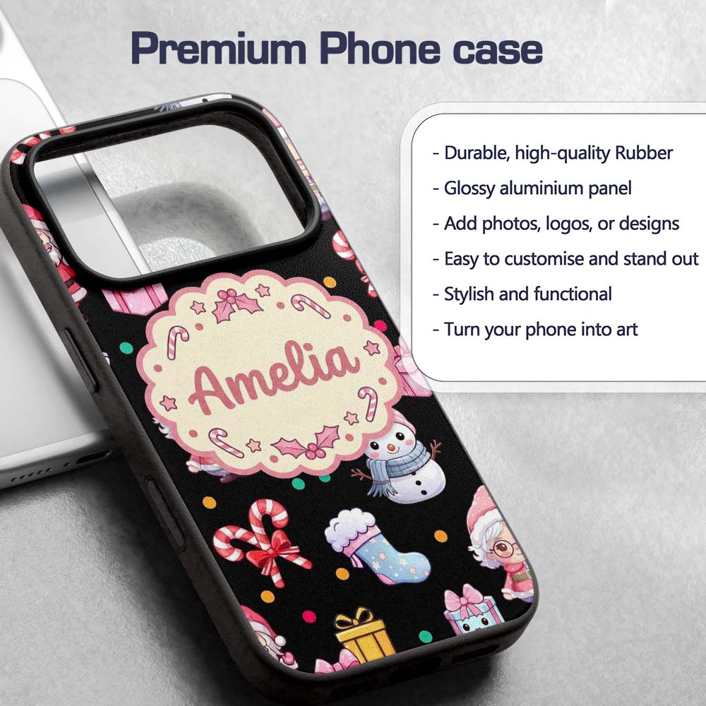 Cute Santa Snowman Gifts Candy Printed Design Custom Name Protective Phone Case Mobile Cover Durable Everyday Smartphone Shock Resistant