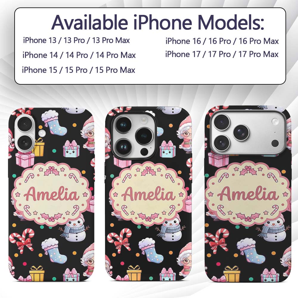 Cute Santa Snowman Gifts Candy Printed Design Custom Name Protective Phone Case Mobile Cover Durable Everyday Smartphone Shock Resistant